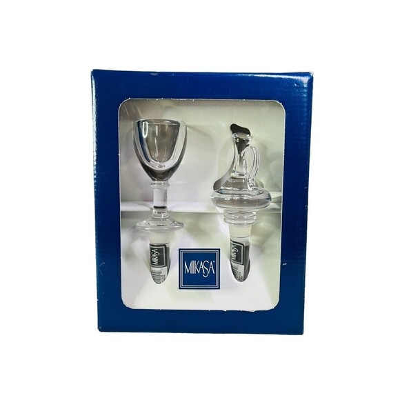 MIKASA Austria Crystal PORTO Pitcher & Goblet Wine Bottle Stoppers Set Of 2 NEW - Picture 2 of 5
